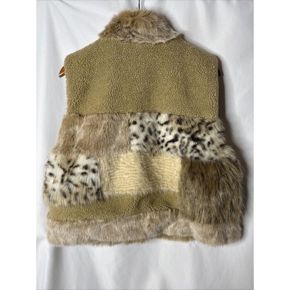 Anthropologie L Marlena Faux Fur Vest Leopard Patchwork‎ Women's Beige - Picture 6 of 10